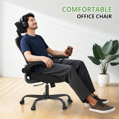 Ergonomic Office Chair, High Back Computer Chair with Flip-Up Armrests, Black
