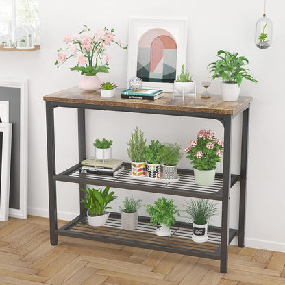 32" Industrial Console Table with Double Mesh Shelves for Entryway & Living Room
