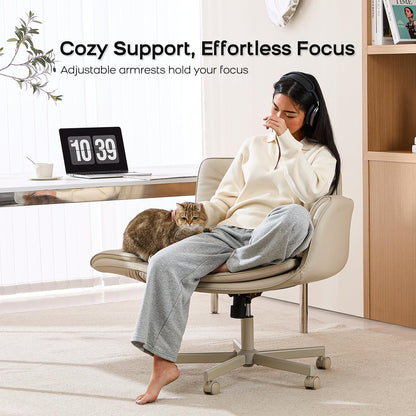 ChatGPT said:  Adjustable Swivel Desk Chair with Armrests & Wheels – PU Leather Vanity Office Chair, Cream White