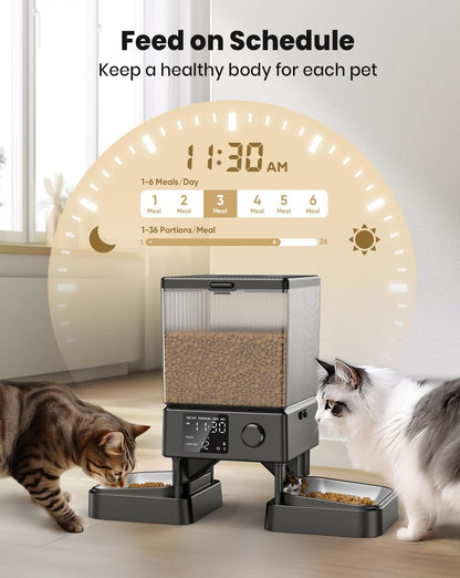 Automatic Cat Feeder for 2 Cats, 5L Timed Dry Food Dispenser for Small Pets, 20-Cup Capacity