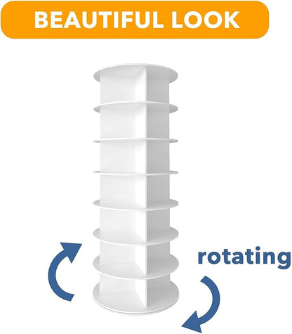 7-Tier Rotating Shoe Rack Tower, 360° Spinning Shoe Organizer Carousel for Closet Storage, White