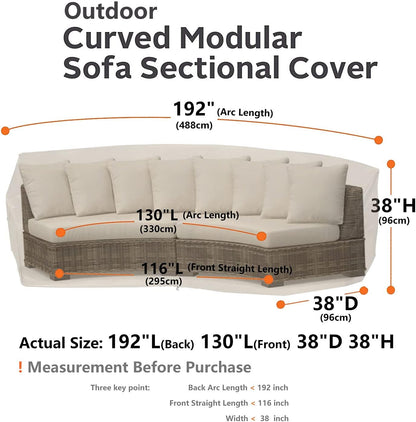 Curved Patio Furniture Cover, Waterproof 600D Sectional Sofa Protector, 190"(128") Half-Moon Outdoor Couch Cover
