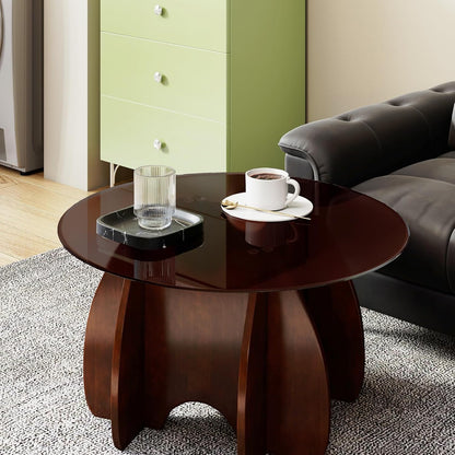 Round Glass Coffee Table, Modern Accent Center Table for Living Room, Small Space Furniture