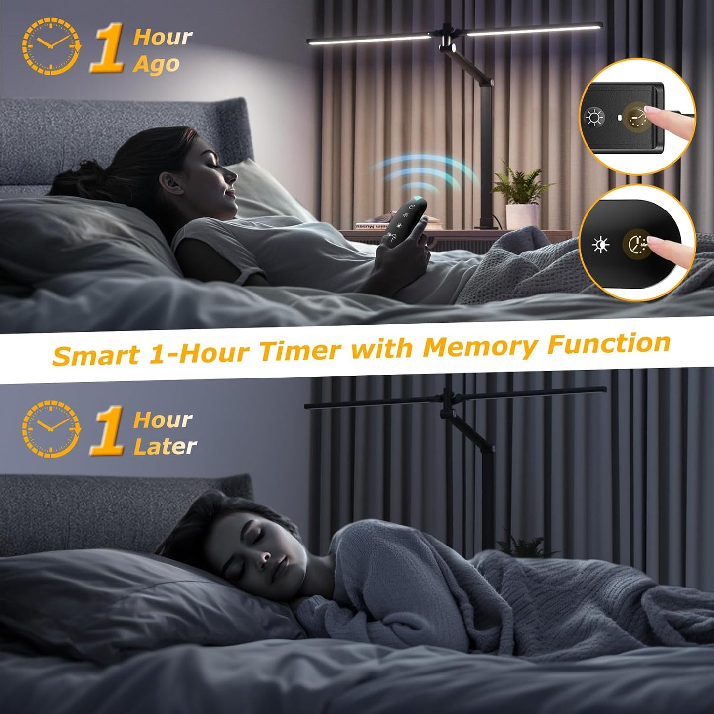 LED Desk Lamp with Remote, Dual Monitor Light, Stepless Dimming & Memory Function – Black