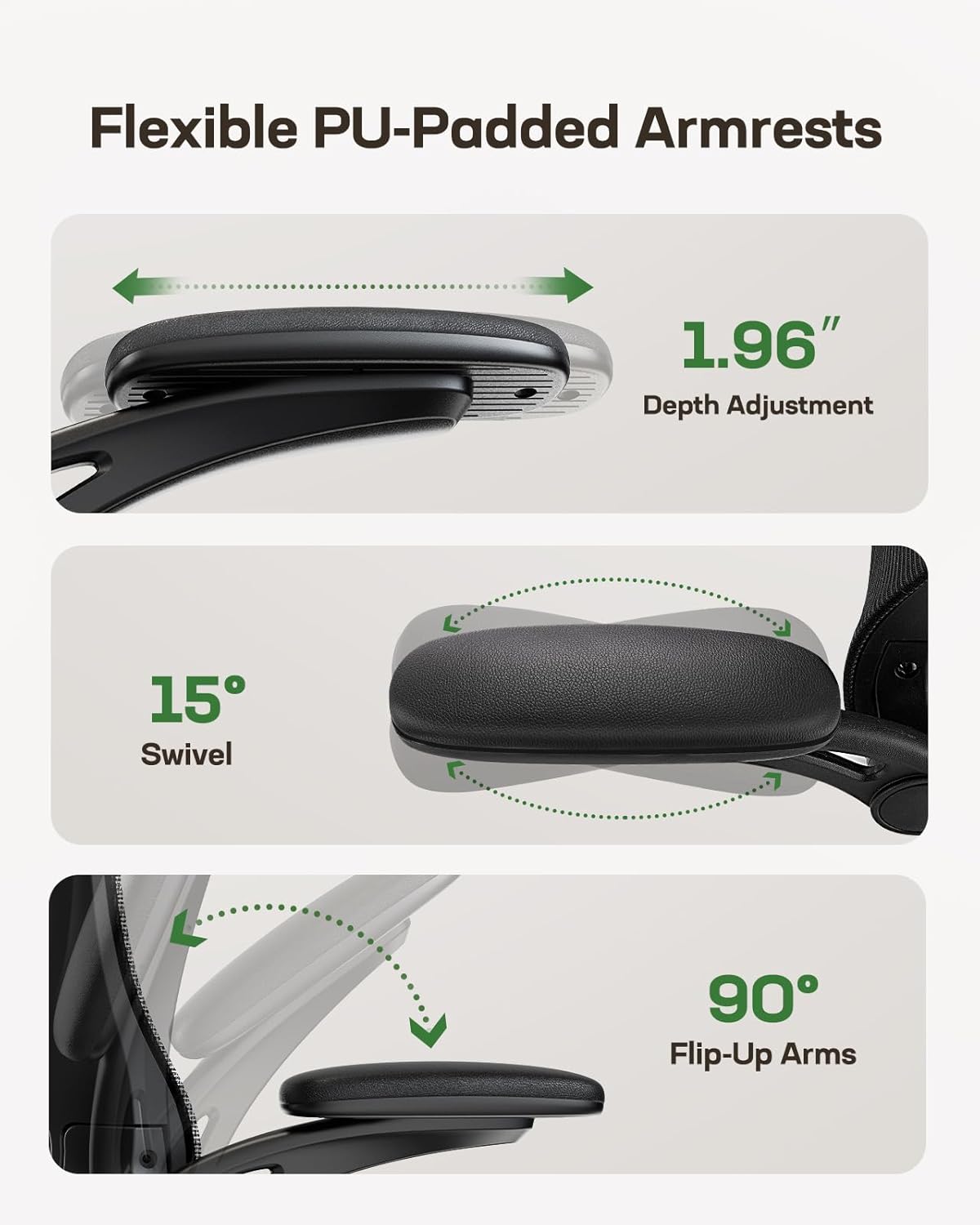 Ergonomic Office Chair with High Back, Mesh, Adjustable Lumbar Support, 3D Armrests, Headrest, and Swivel Wheels