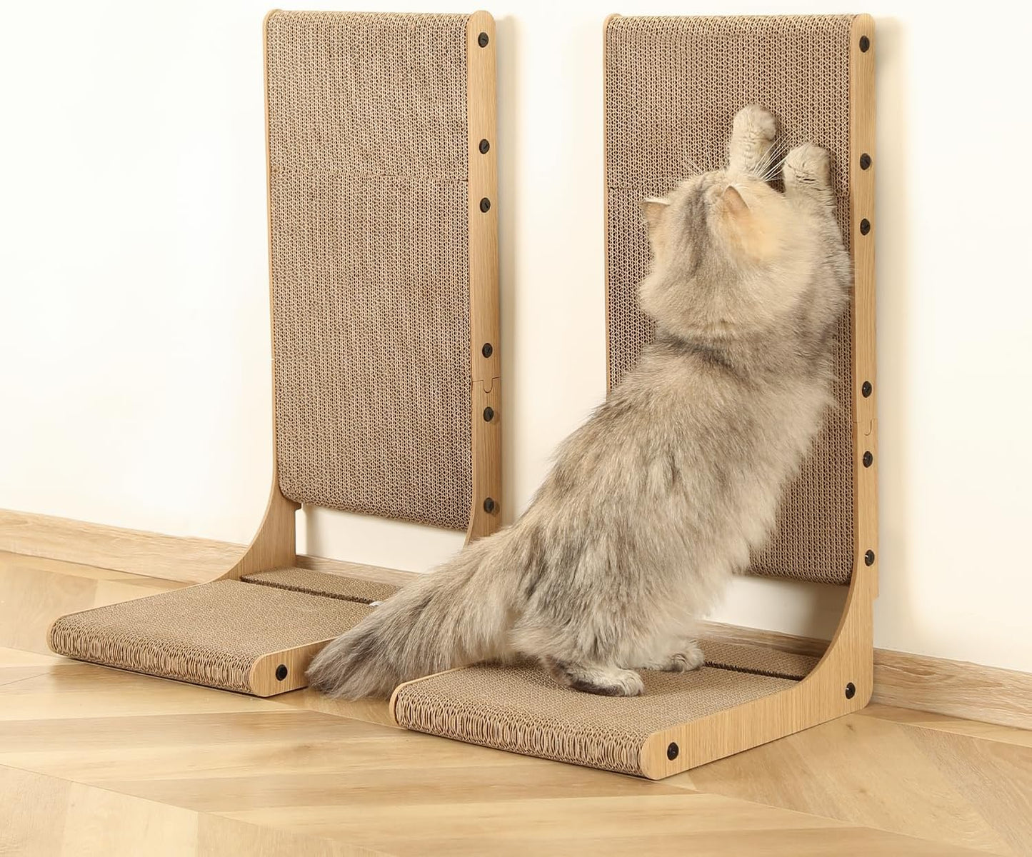 2-Pack Cat Scratching Boards, 25.6" Tall L-Shape Cardboard Scratchers for Indoor Cats, Vertical Post for Wall & Couch Protection