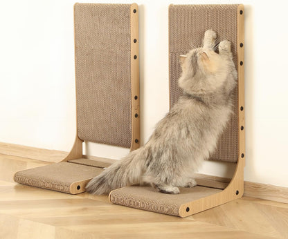 2-Pack Cat Scratching Boards, 25.6" Tall L-Shape Cardboard Scratchers for Indoor Cats, Vertical Post for Wall & Couch Protection