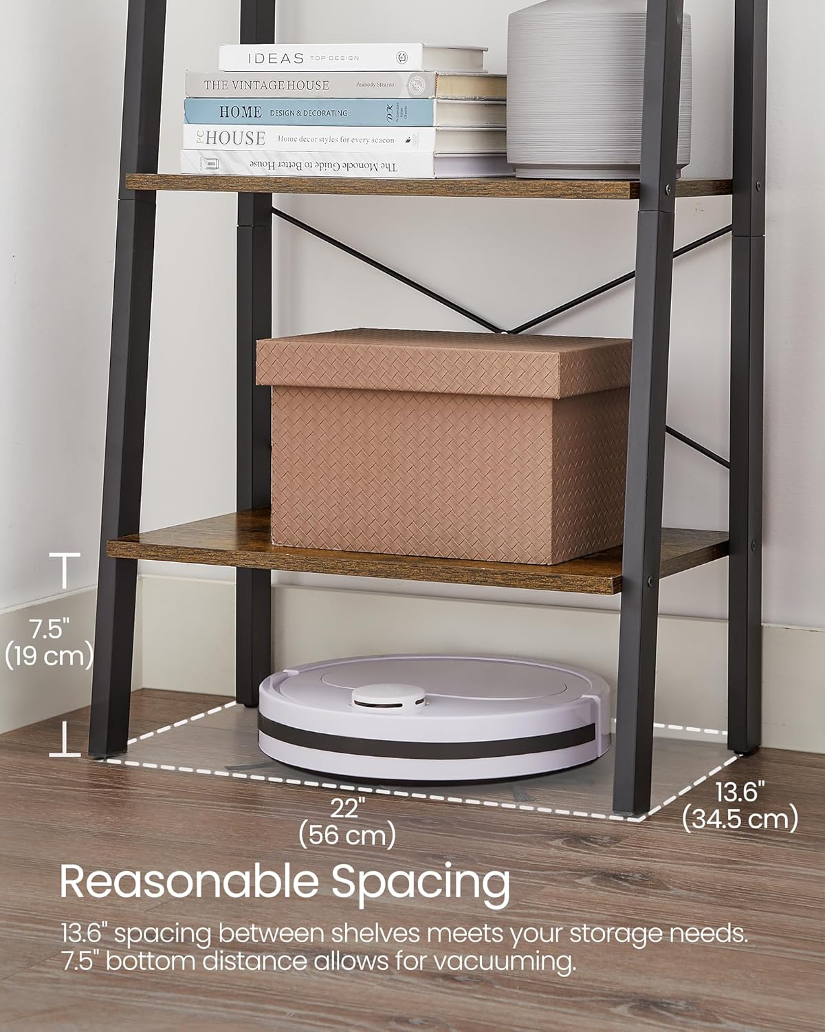 4-Tier Ladder Shelf, Industrial Bookshelf with Steel Frame for Living Room, Office, or Bedroom, Rustic Brown & Black