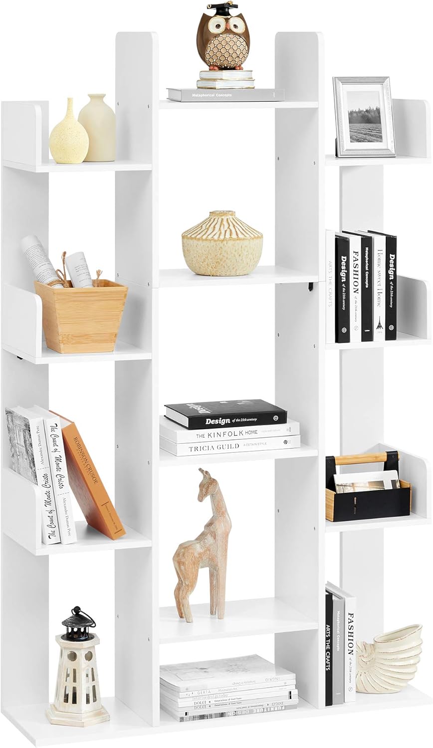 Tree-Shaped Bookshelf with 13 Shelves, Rounded Corners, White, 55" H