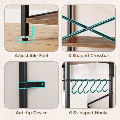 ChatGPT said:  Kitchen Baker’s Rack with Power Outlet – 4-Tier Coffee Bar & Microwave Stand with Hooks, Rustic Brown