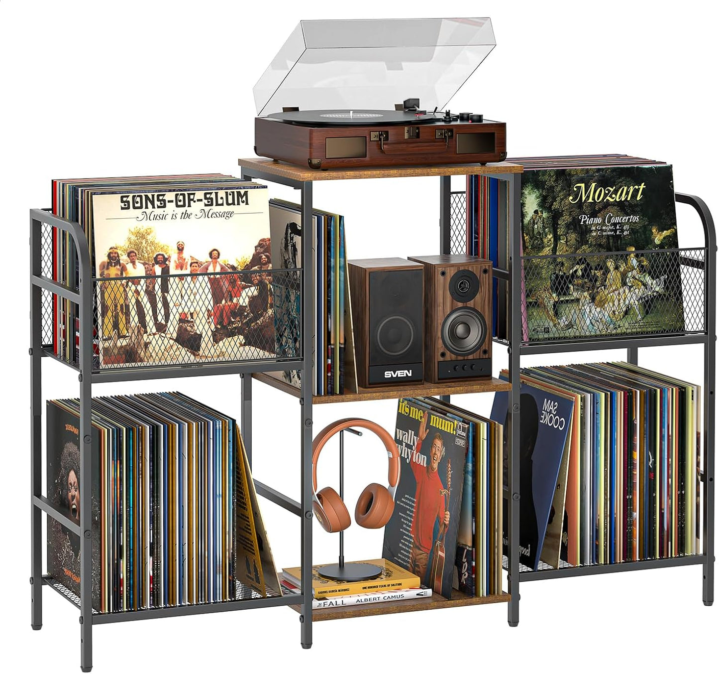 ChatGPT said:  Record Player Stand with Vinyl Storage – Holds 350+ Albums