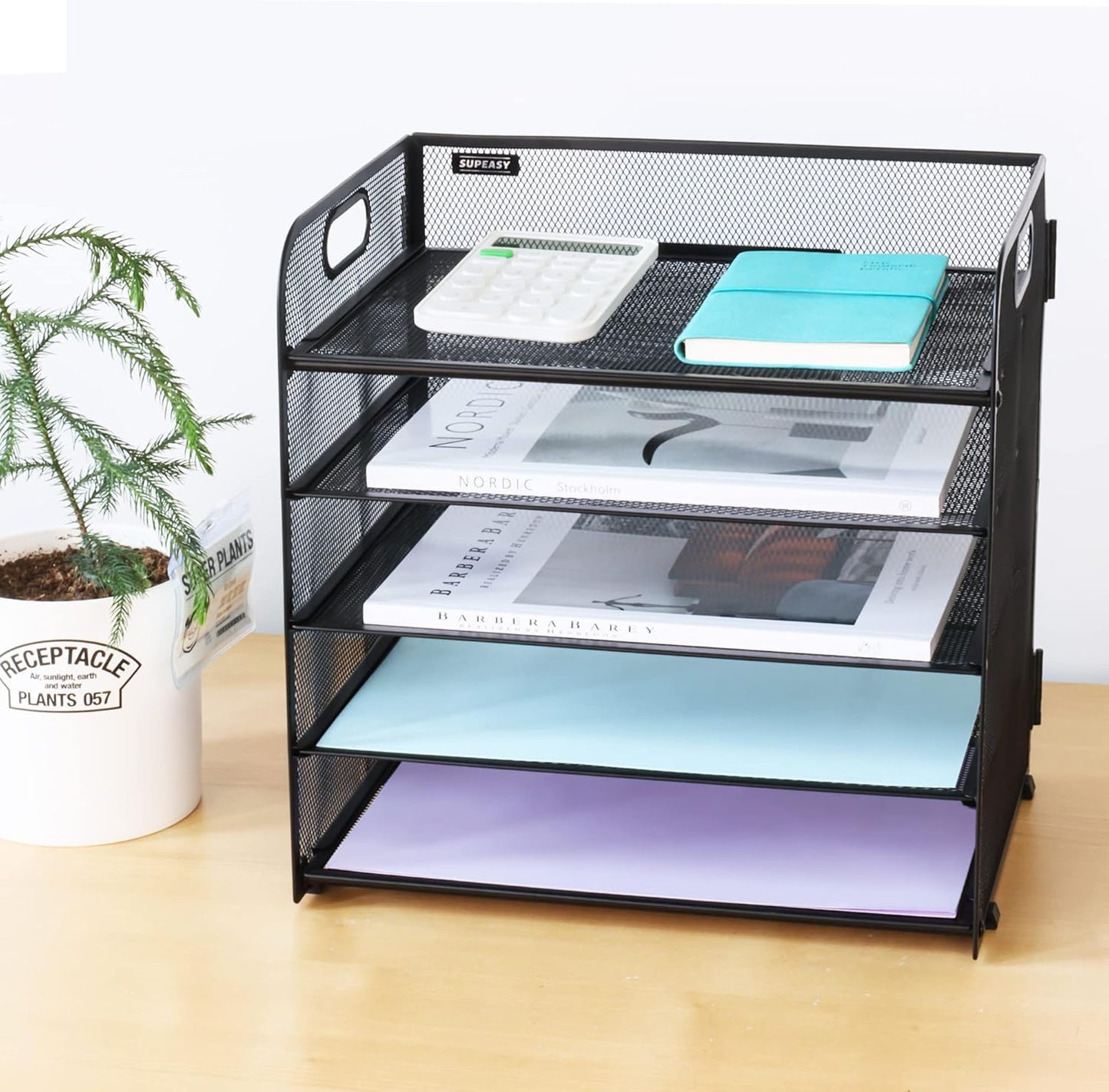 5-Tier Mesh Paper Organizer with Handle – Desk File and Letter Tray for Office, Home, or School