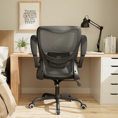Ergonomic Office Chair with Adjustable Lumbar Support, Flip-Up Armrests, Breathable Mesh – Black
