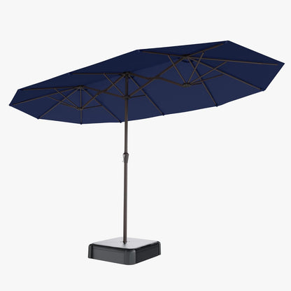 15FT Double-Sided Patio Umbrella with Base – Large Outdoor Market Canopy with Crank Handle, UV Resistant, Navy Blue