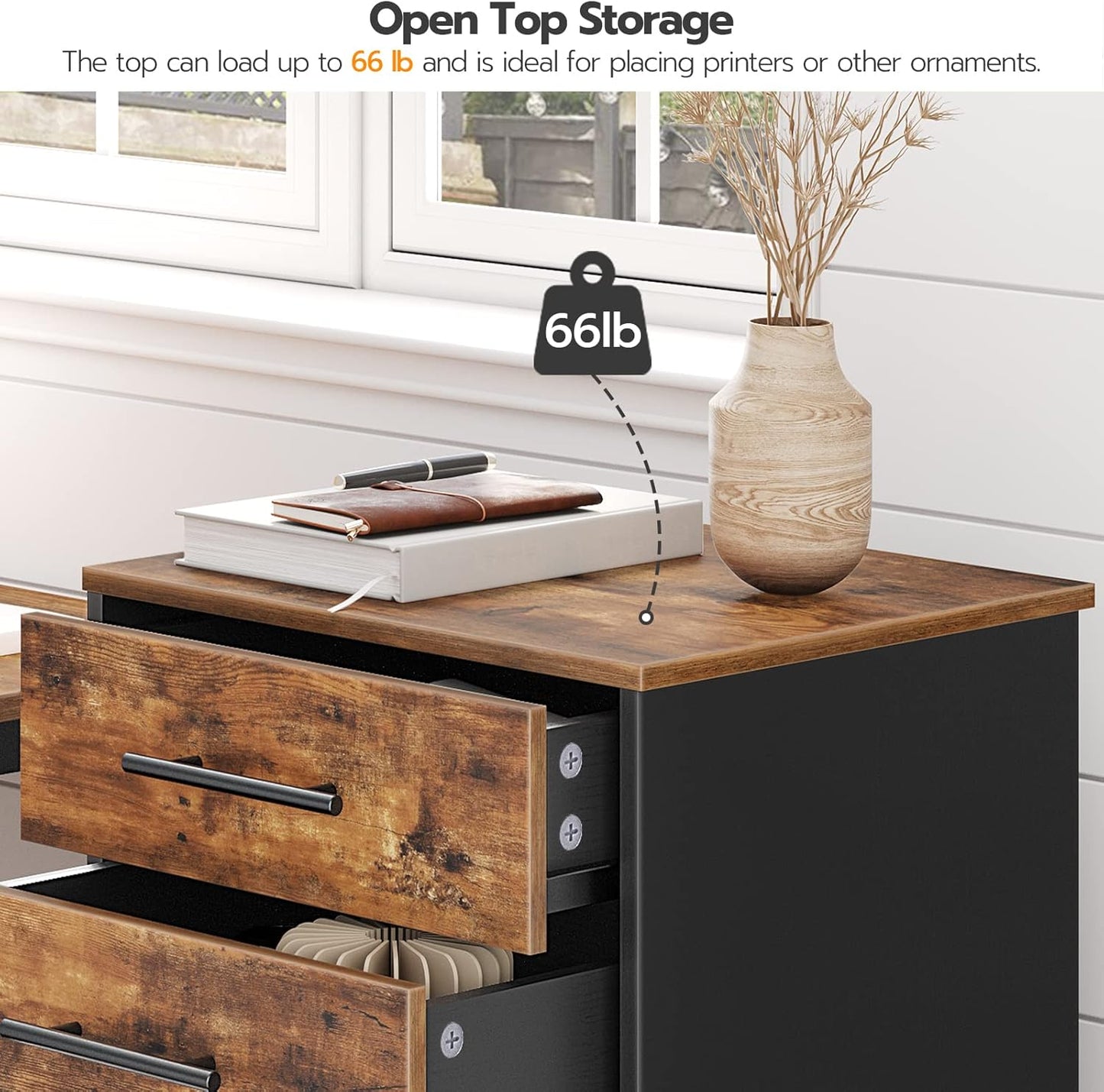 7-Drawer Wooden File Cabinet with Mobile Storage – Rustic Brown & Black