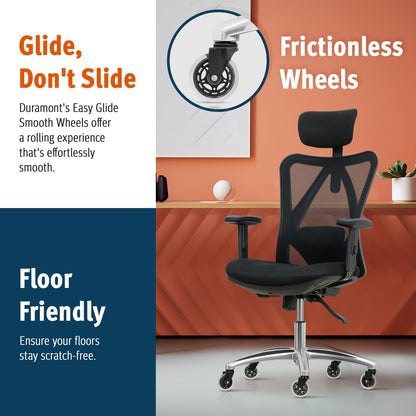 Ergonomic Office Chair with Lumbar Support, Mesh High Back, Adjustable Head & Arm Rests, Reclining Desk Chair