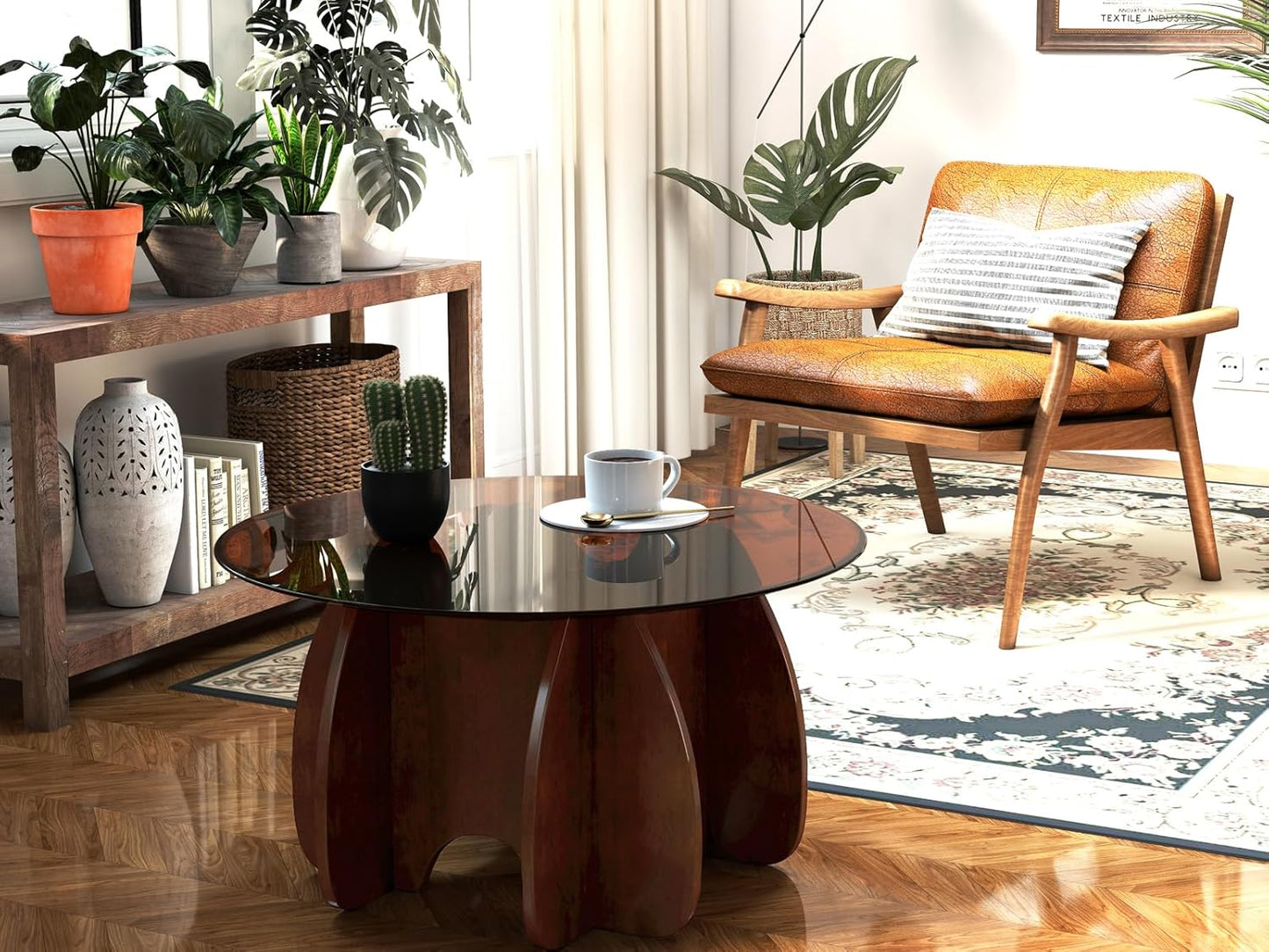 Round Glass Coffee Table, Modern Accent Center Table for Living Room, Small Space Furniture