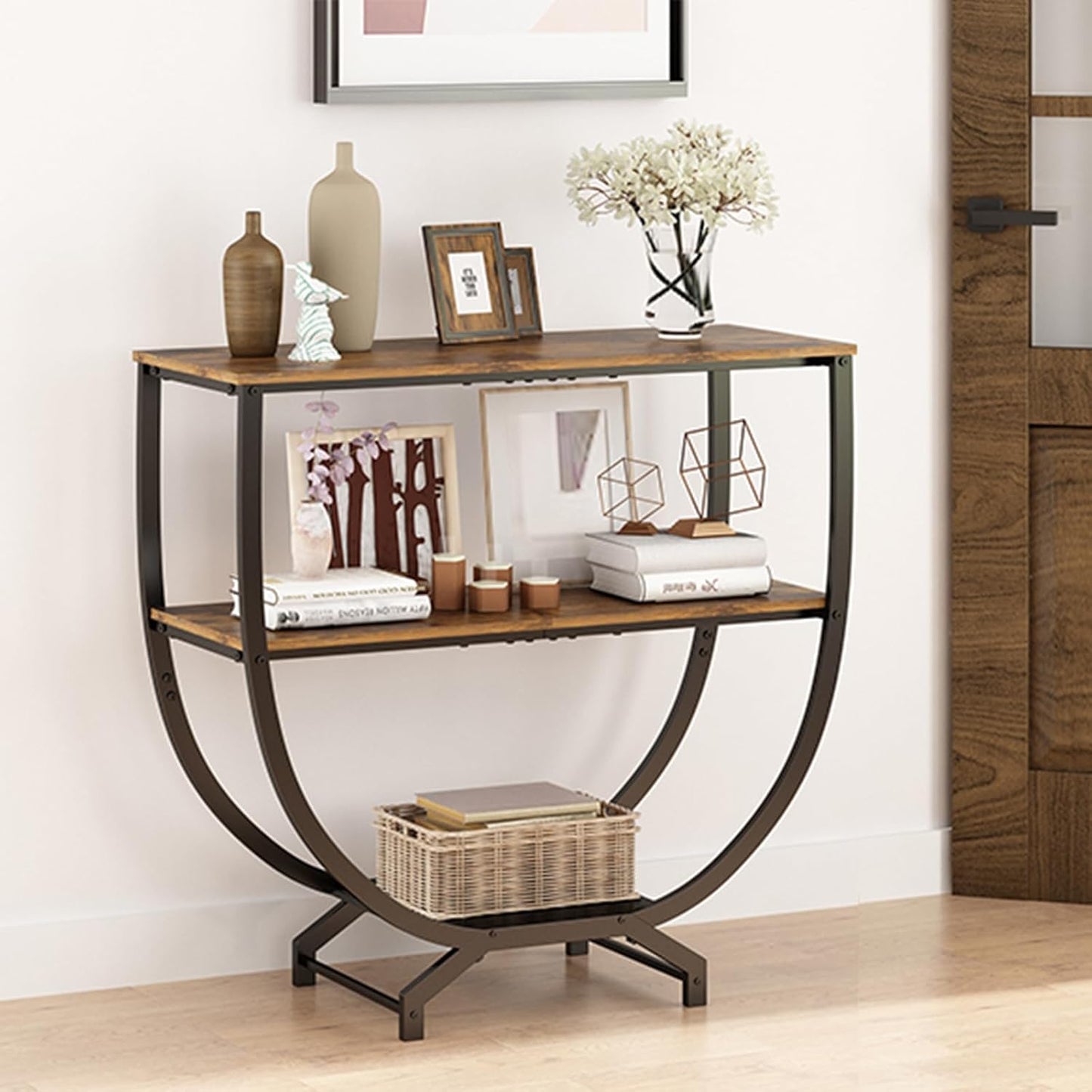 3-Tier Console Table, 30" Entryway & Sofa Table with Storage, Industrial Rustic Brown