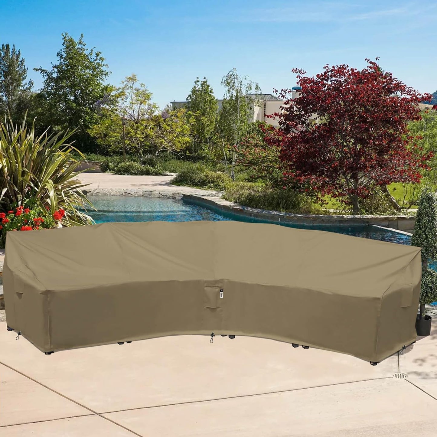 Curved Patio Furniture Cover, Waterproof 600D Sectional Sofa Protector, 190"(128") Half-Moon Outdoor Couch Cover