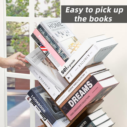 10-Tier Tree Bookshelf – Narrow Space Floor Standing Bookcase & Storage Organizer, Brown
