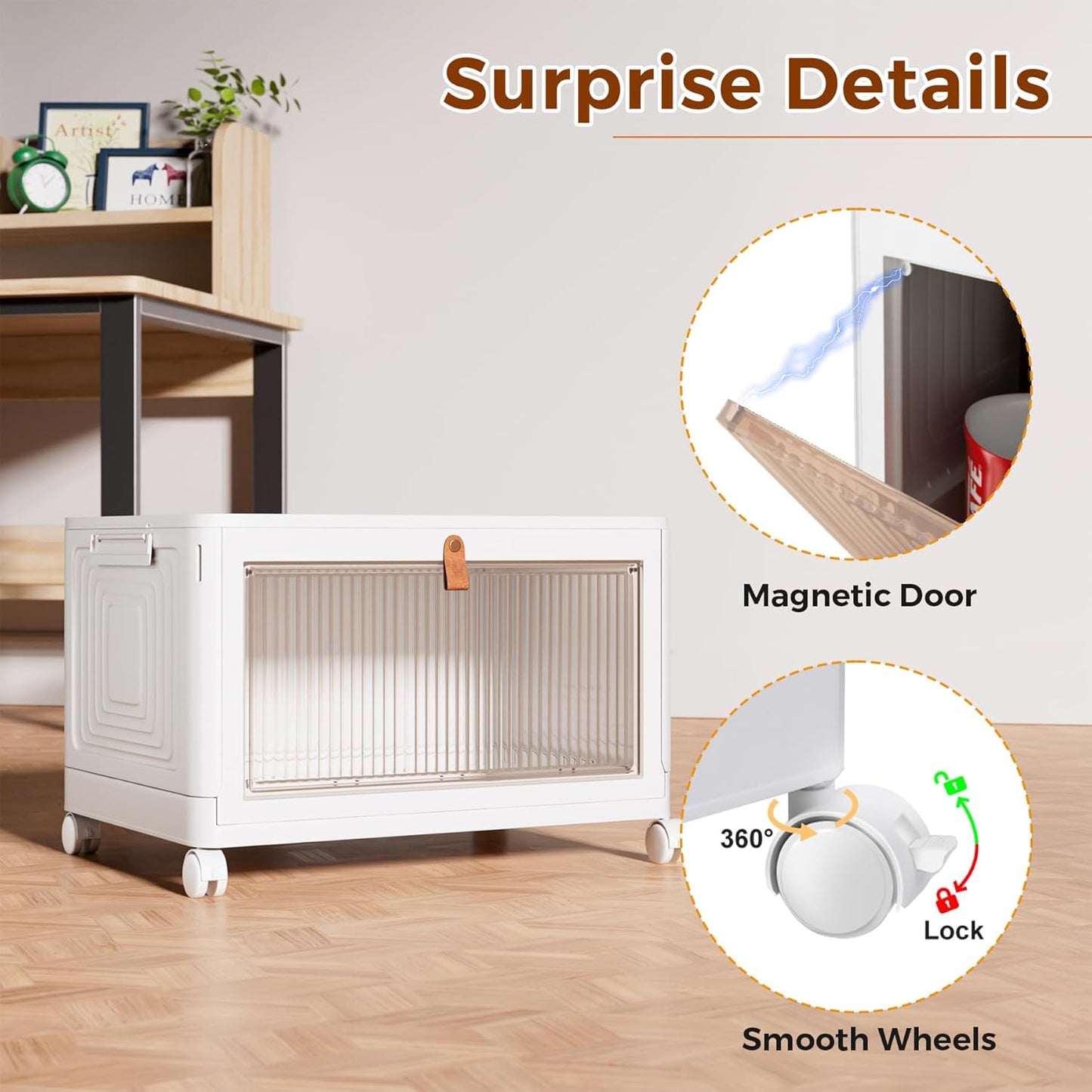 Stackable 4-Tier Storage Bins with Lids and Wheels, Foldable Plastic Containers for Home & Office
