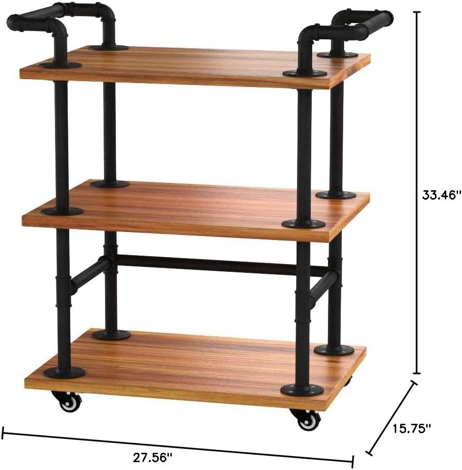 Industrial Bar Cart with Wine Rack and Shelves on Wheels