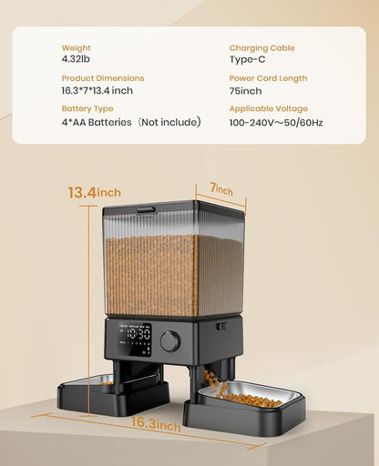 Automatic Cat Feeder for 2 Cats, 5L Timed Dry Food Dispenser for Small Pets, 20-Cup Capacity