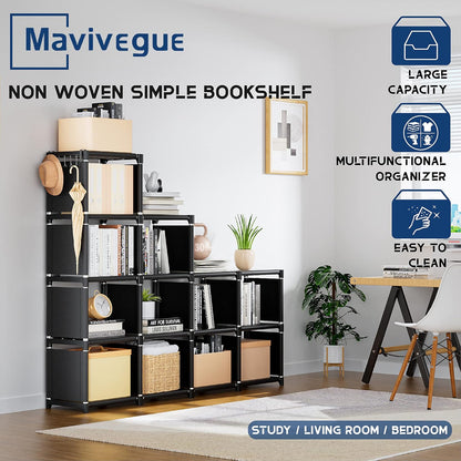 12 Cube Storage Organizer, DIY Metal Bookshelf, Tall Bookcase for Bedroom, Living Room, Office, or Closet – Black