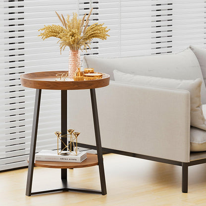 Round End Table with Storage Shelf – 2-Tier Farmhouse Side Table for Living Room & Bedroom, Brown