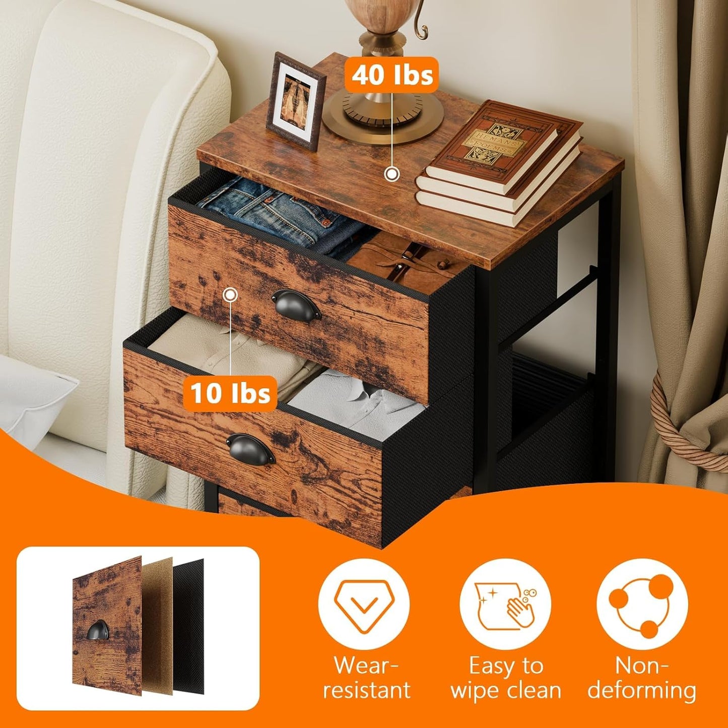 Tall Dresser with 6 Drawers, Fabric Storage Organizer for Bedroom, Living Room, Closet, Entryway (Rustic Brown)