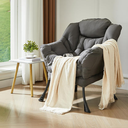 Oversized Lazy Chair with Armrests and Side Pocket, Comfy Accent Lounge Chair for Living Room, Bedroom, or Small Spaces