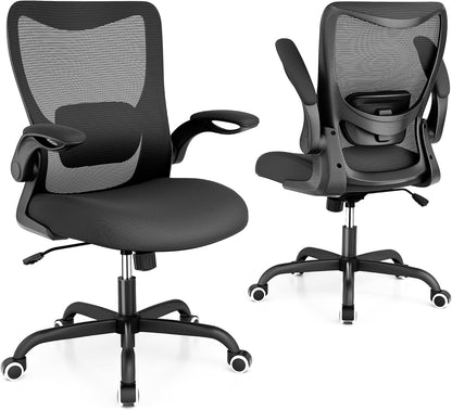 Ergonomic Office Chair with Adjustable Lumbar Support, Flip-Up Armrests, Breathable Mesh – Black