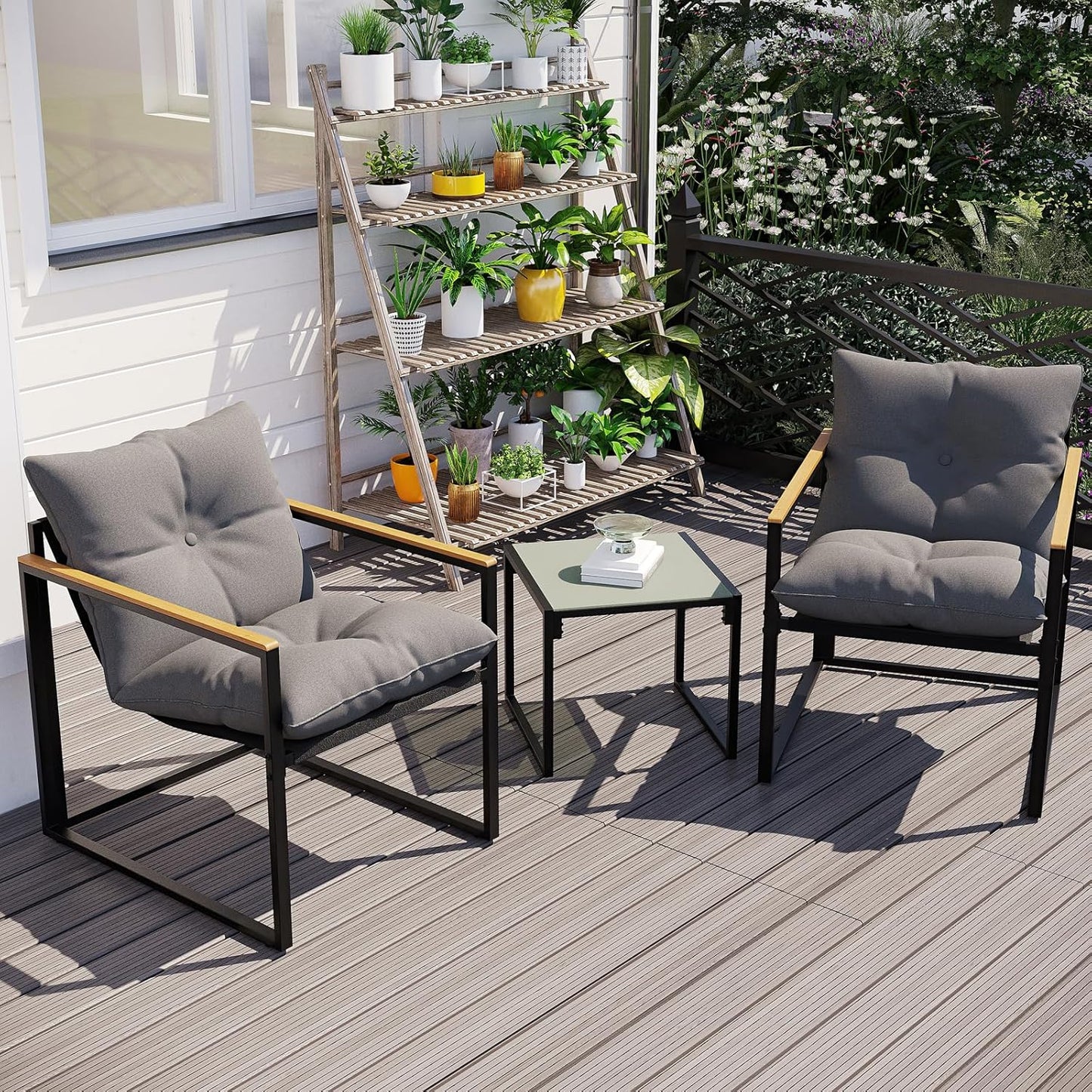 3-Piece Outdoor Patio Furniture Set with Table and 2 Chairs, Includes Thick Comfortable Cushions