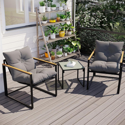 3-Piece Outdoor Patio Furniture Set with Table and 2 Chairs, Includes Thick Comfortable Cushions