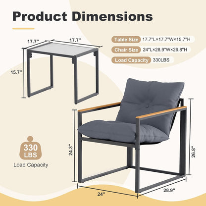 3-Piece Outdoor Patio Furniture Set with Table and 2 Chairs, Includes Thick Comfortable Cushions