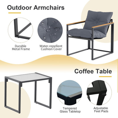 3-Piece Outdoor Patio Furniture Set with Table and 2 Chairs, Includes Thick Comfortable Cushions