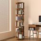 6-Tier Solid Wood Revolving Bookcase with Wheels – 360° Rotating Bookshelf Organizer for Corners and Compact Spaces, Perfect for Home or Office Use