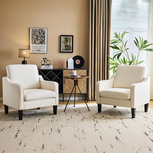 Modern Beige Accent Chair  Upholstered Armchair with Scooped Arms for Living Room, Bedroom or Office