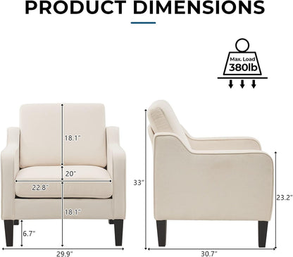 Modern Beige Accent Chair  Upholstered Armchair with Scooped Arms for Living Room, Bedroom or Office