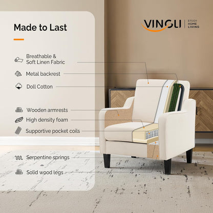 Modern Beige Accent Chair  Upholstered Armchair with Scooped Arms for Living Room, Bedroom or Office