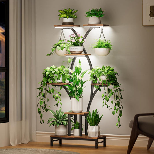7-Tier Indoor Plant Stand with Grow Lights – Metal Corner Shelf, 63" X-Shaped Rack for Multiple Plants, Ideal for Home, Living Room, Office & Patio Decor