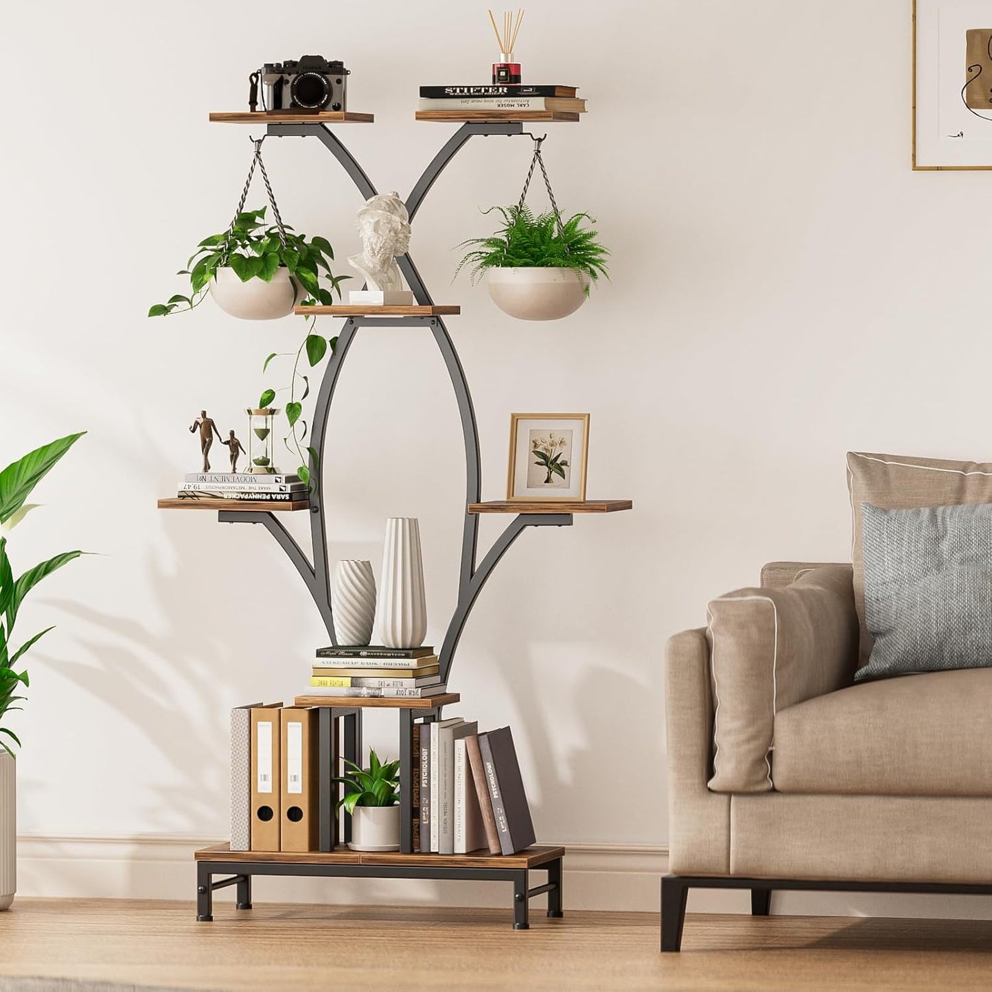 7-Tier Indoor Plant Stand with Grow Lights – Metal Corner Shelf, 63" X-Shaped Rack for Multiple Plants, Ideal for Home, Living Room, Office & Patio Decor