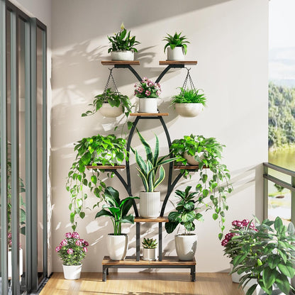 7-Tier Indoor Plant Stand with Grow Lights – Metal Corner Shelf, 63" X-Shaped Rack for Multiple Plants, Ideal for Home, Living Room, Office & Patio Decor