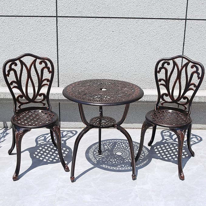 3-Piece Outdoor Bistro Set – Anti-Rust Cast Aluminum Patio Table and Chairs