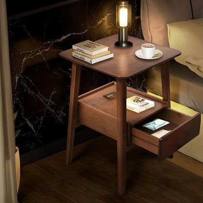 Bamboo Nightstand with USB Charging Port and Drawers – 21.9"x15.8"x14.2" Bedroom Bedside Table with Display Cabinet