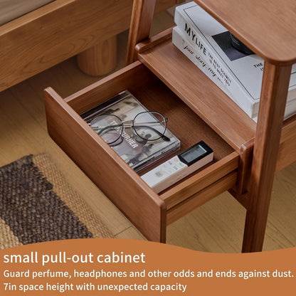 Bamboo Nightstand with USB Charging Port and Drawers – 21.9"x15.8"x14.2" Bedroom Bedside Table with Display Cabinet