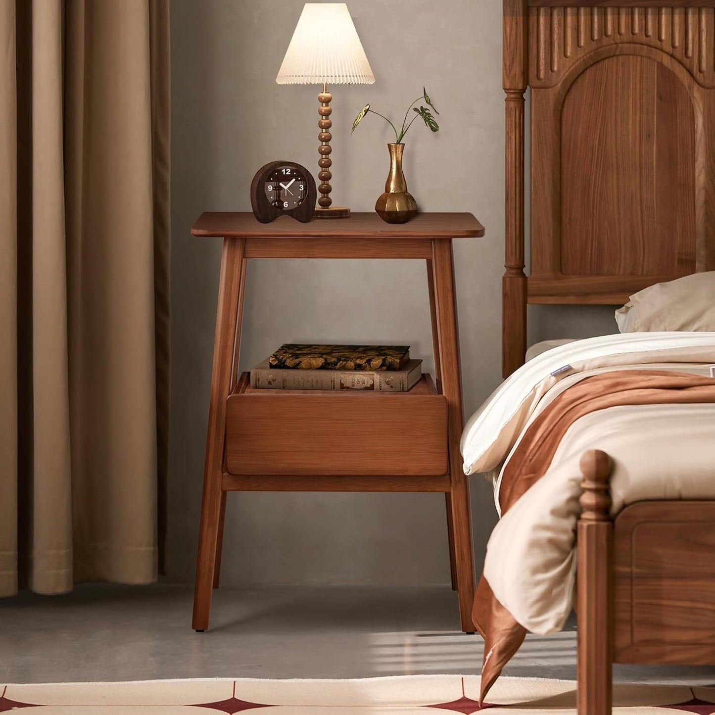 Bamboo Nightstand with USB Charging Port and Drawers – 21.9"x15.8"x14.2" Bedroom Bedside Table with Display Cabinet